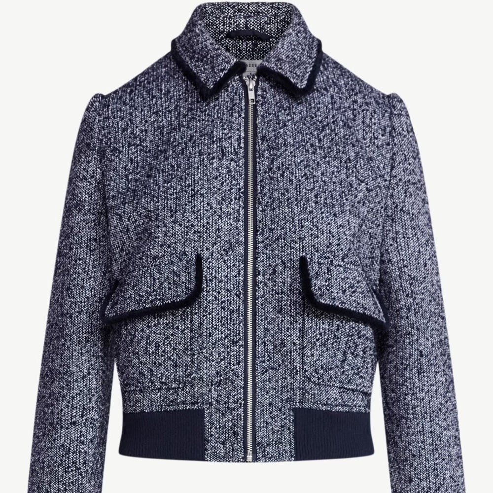 Free Assembly Womens Small 4-6 Tweed Bomber Jacket Navy Zip